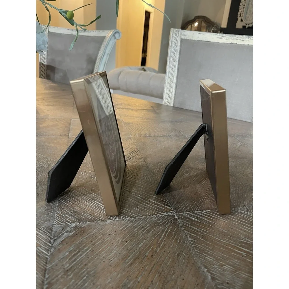 Vtg Set of 2  1970s Metal Photo Frames Stacked Mats 3x4
